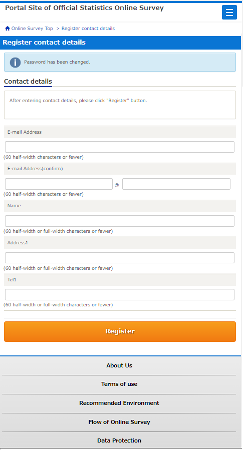 Register contact details screen
