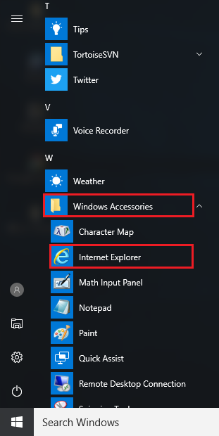 Internet Explorer in Windows Accessories