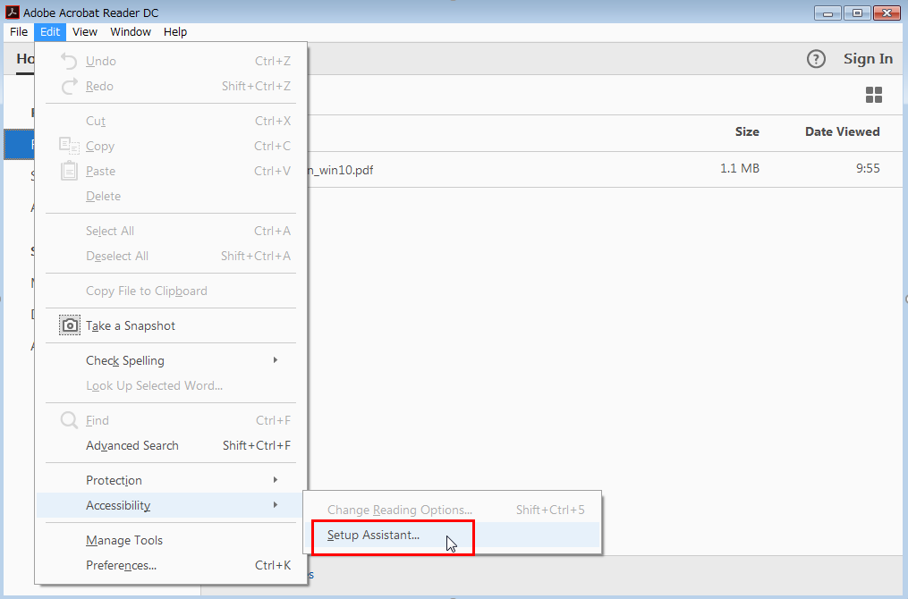 Click "Accessibility" and select "Setup Assistant."