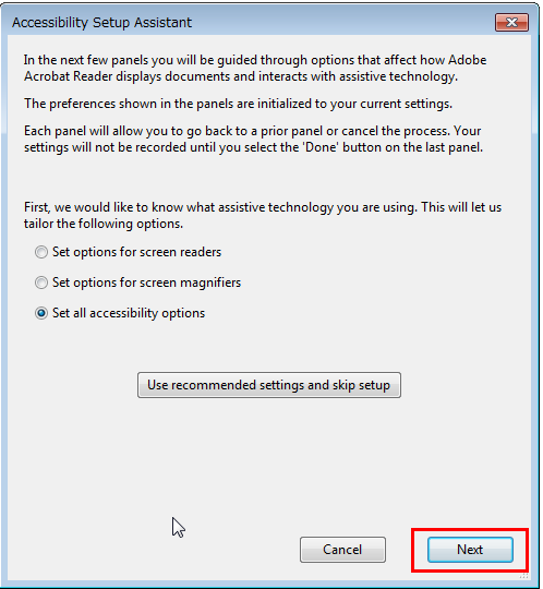 Open "Accessibility Setup Assistant, Screen 5 of 5."