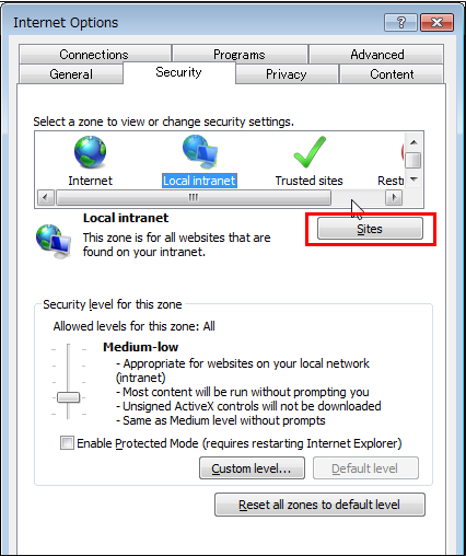 Click "Sites" button.
